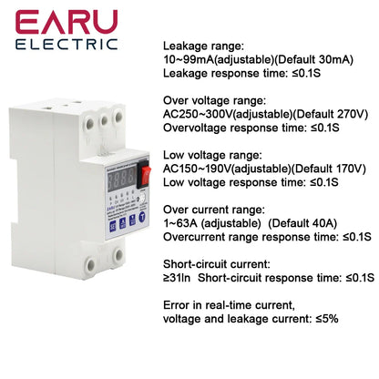 63A Automatic Reconnect Circuit Breaker Over And Under Voltage Over Current Leakage Protection Surge Protect Protector Relay by 54Grid - Renewable Energy Store