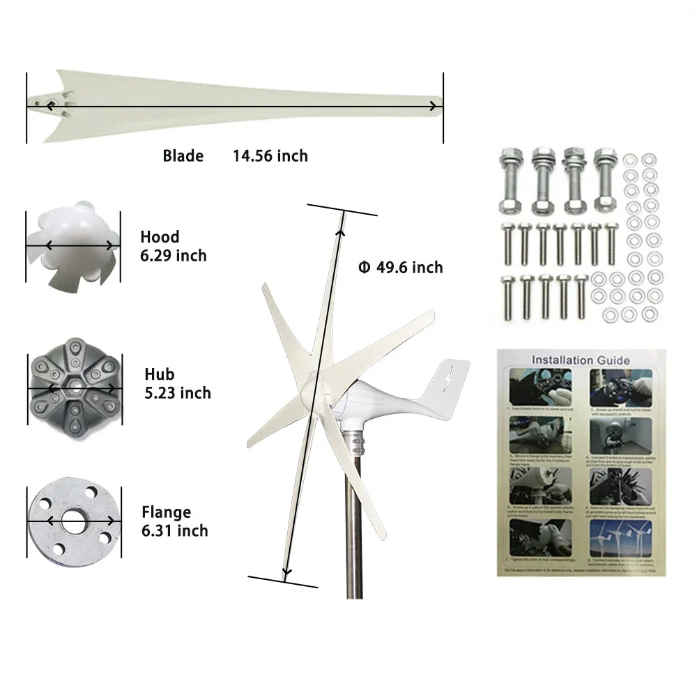 Small Windmill Turbine Electricity Generator Complete Kit 600w 24v 48v 3 Blade Dynamo With MPPT Charge Controller RV Yacht Farm by 54Grid - Renewable Energy Store