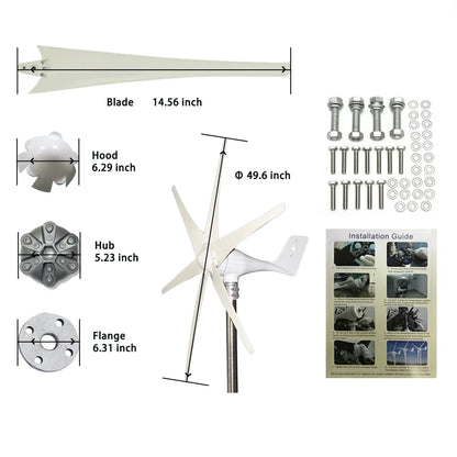 Small Windmill Turbine Electricity Generator Complete Kit 600w 24v 48v 3 Blade Dynamo With MPPT Charge Controller RV Yacht Farm by 54Grid - Renewable Energy Store