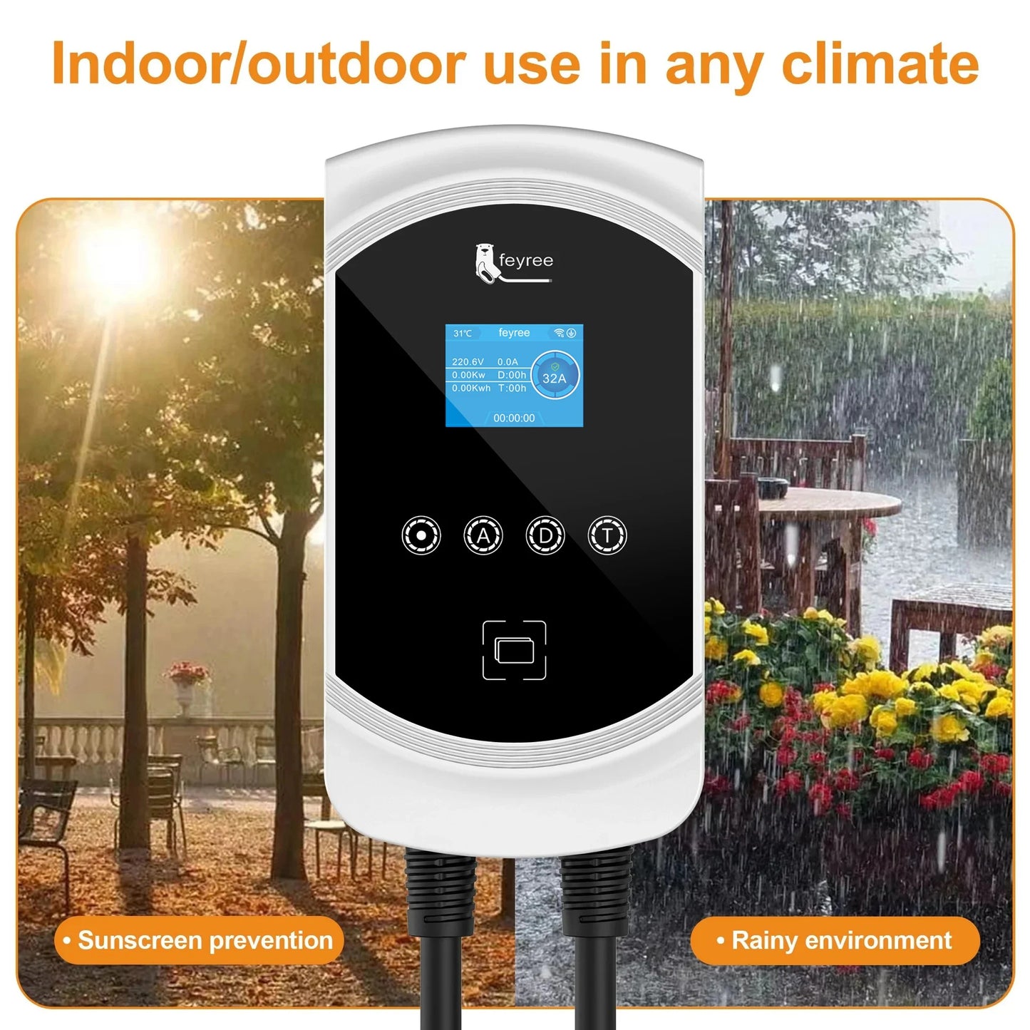 feyree EV Charger Type1 Cable j1772 Socket 32A 40A 50A Single Phase EVSE Wallbox Charging Station APP Control for Electric Car