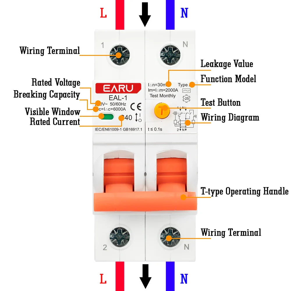 2P 30mA Type AC A B RCBO RCCB MCB Electronic Residual Current Circuit Breaker Over Short Current Leakage Protection EV Charger