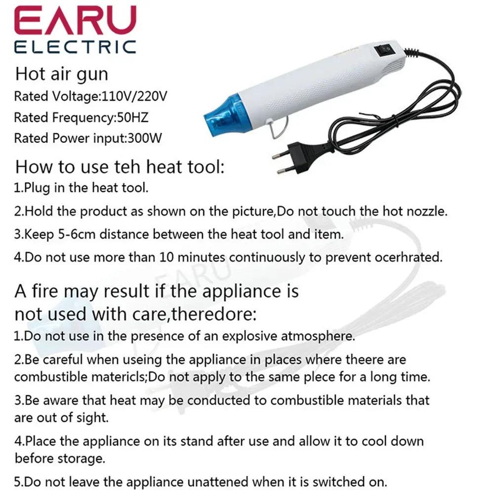 EU US 110V 220V DIY Using Heat Gun Electric Power Tool Hot Air 300W Temperature Gun With Supporting Seat Shrink Plastic DIY Tool