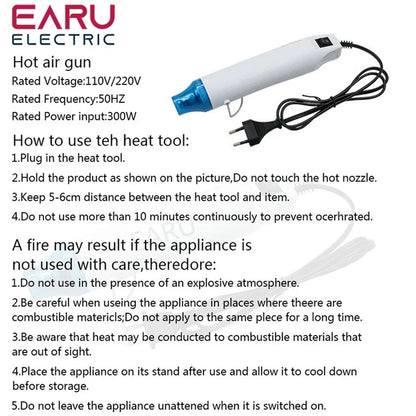 EU US 110V 220V DIY Using Heat Gun Electric Power Tool Hot Air 300W Temperature Gun With Supporting Seat Shrink Plastic DIY Tool