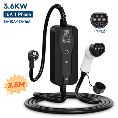 11KW 16A Portable Charger Type 2 Adjustable Current Reservation Time Charging Box CEE Plug IEC62196-2 Electric Vehicle Charger
