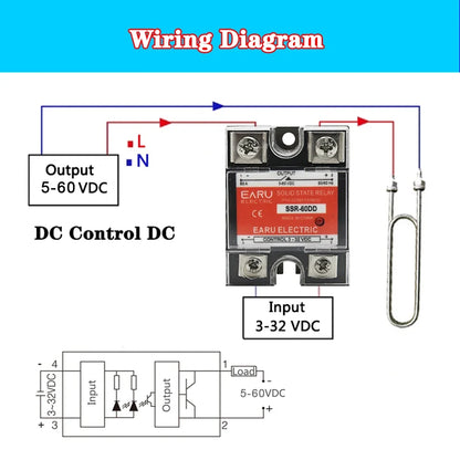 SSR-25DD SSR-40DD SSR 10A 60A 80A 100A Single Phase Solid State Relay Module DC 3-32V Input DC 5-60V Output Voltage Transformer by 54Grid - Renewable Energy Store