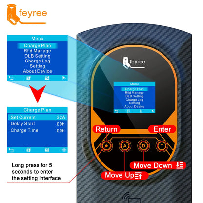 feyree NACS Smart EV Wallbox Charger 12kW 50A Single Phase Dynamic Load Balancing APP Control Charging Log EV Charging Station