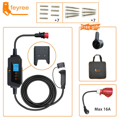 feyree Type2 Cable Portable EV Charger 11KW 16A 3P Car Charger Wi-Fi APP Control EVSE Charging Box CEE Plug for Electric Vehicle