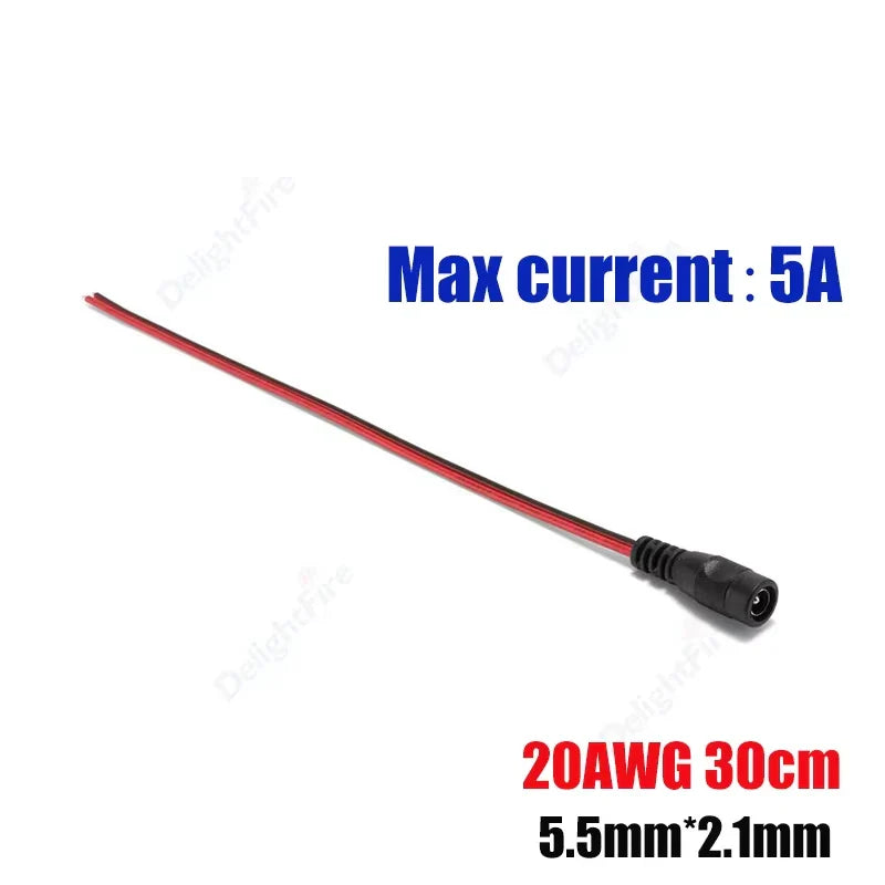 20AWG 12V 5A DC Power Pigtail Cables 5.5mm 2.1mm Jack Connector by 54Grid - Renewable Energy Store