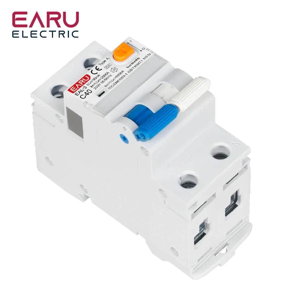 2P 40A 30mA AC 230V 50/60Hz RCBO RCCB MCB Type A Electromagnetic Residual Current Circuit Breaker Curve B/C Leakage Protection