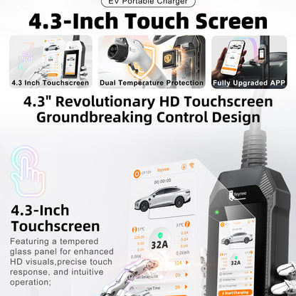 feyree 4.3'' TouchScreen Type1 Charging Plug Portable 7kW EV Charger Dual Temp Portection with Smart APP OTA Upgrade AC Charger