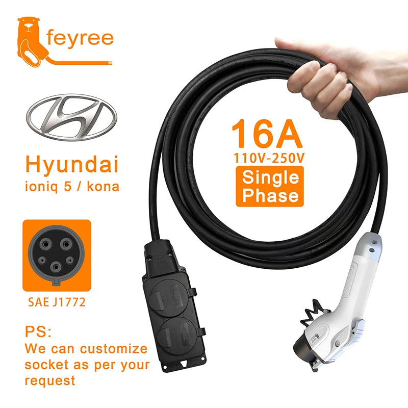 feyree Type1 16A Charger Cable with EU Socket Outdoor Power Station Electric Car Side Discharge Plug EV ( need car supports V2L)