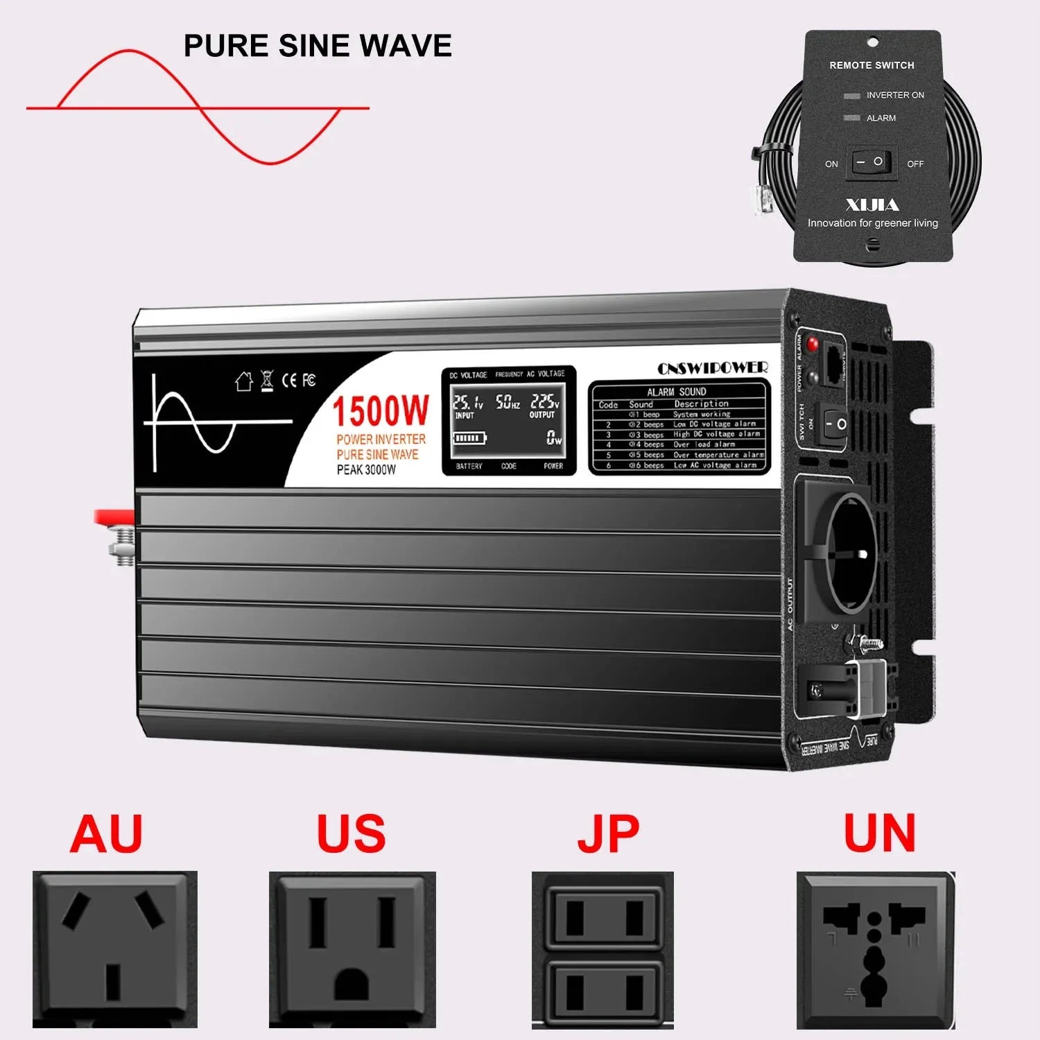 1500W inverter 12v 220v pure sine wave solar power inverter DC 24V 48V to AC 110V with remote control - 54Grid - Renewable Energy Store