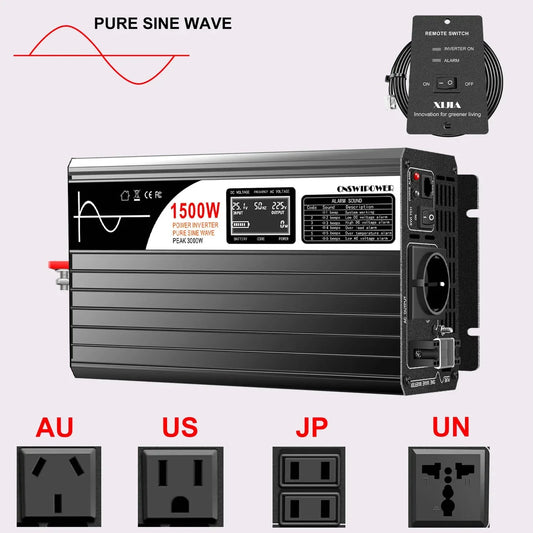 1500W inverter 12v 220v pure sine wave solar power inverter DC 24V 48V to AC 110V with remote control - 54Grid - Renewable Energy Store