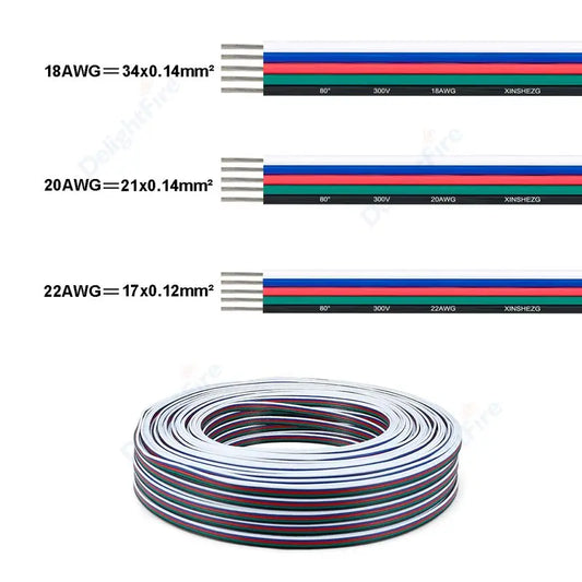 22 20 18 AWG 5Pin 12V Electronic Cable for RGBW LED Strip Lights by 54Grid - Renewable Energy Store