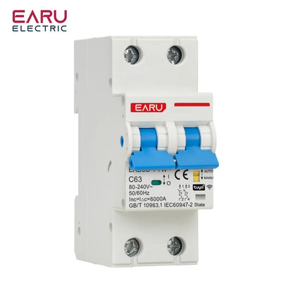 2P Tuya WiFi Smart Circuit Breaker MCB Timer Relay Switch Remote Control AC 63A 16A Power-off Memory Alexa Google Home Assistant