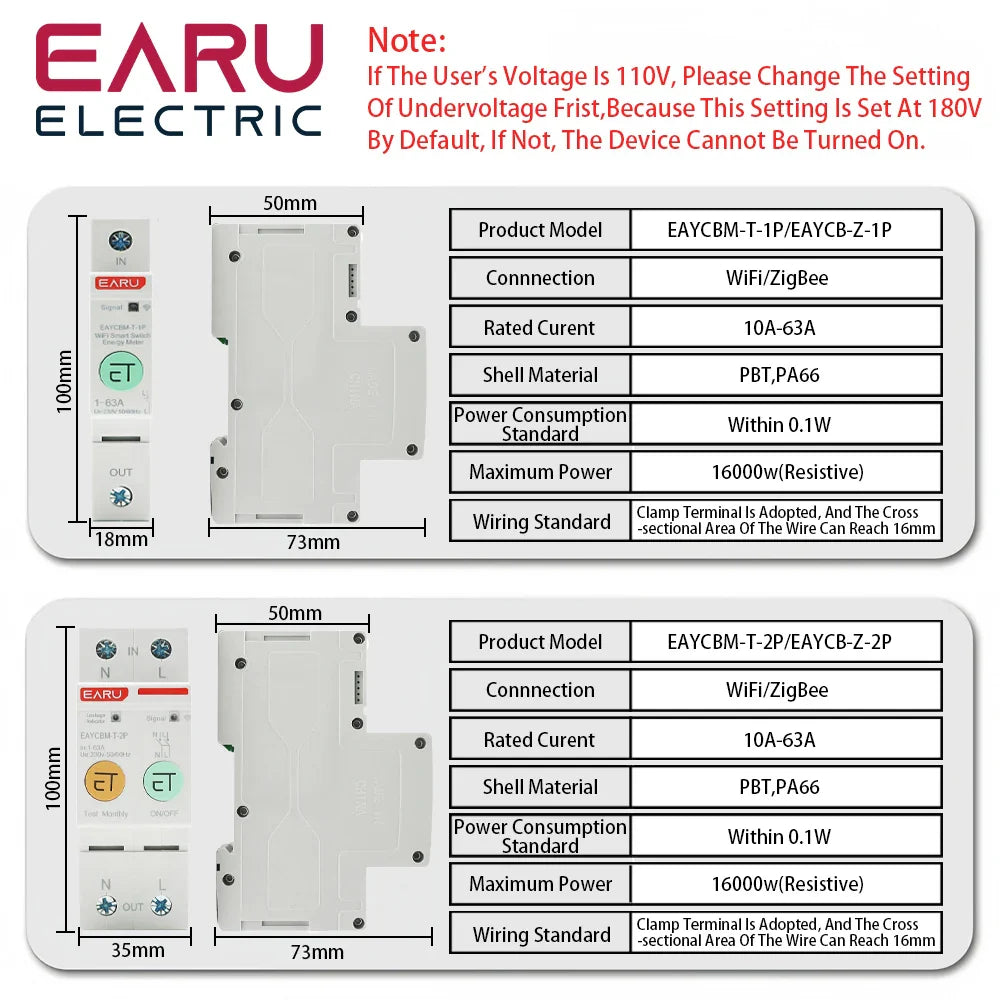 1P 2P TUYA APP Zigbee WIFI Smart Energy Power Consumption kWh Meter Circuit Breaker Time Relay Switch Leakage Voltage Protection by 54Grid - Renewable Energy Store