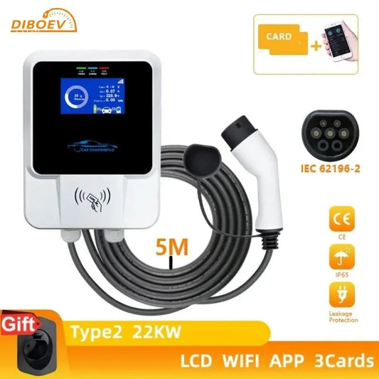 EV Charger Type2 IEC62196-2 APP Wifi Cards Control 22KW 3Phase Electric Vehicle Car Charging Station EVSE Wall Box with Cable - 54Grid - Renewable Energy Store