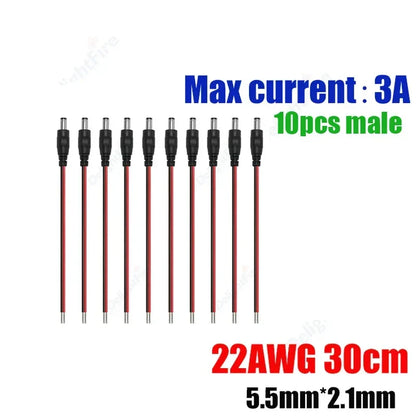 12V 3A DC Power Pigtail Cable 20 18 AWG Male Female Connector by 54Grid - Renewable Energy Store