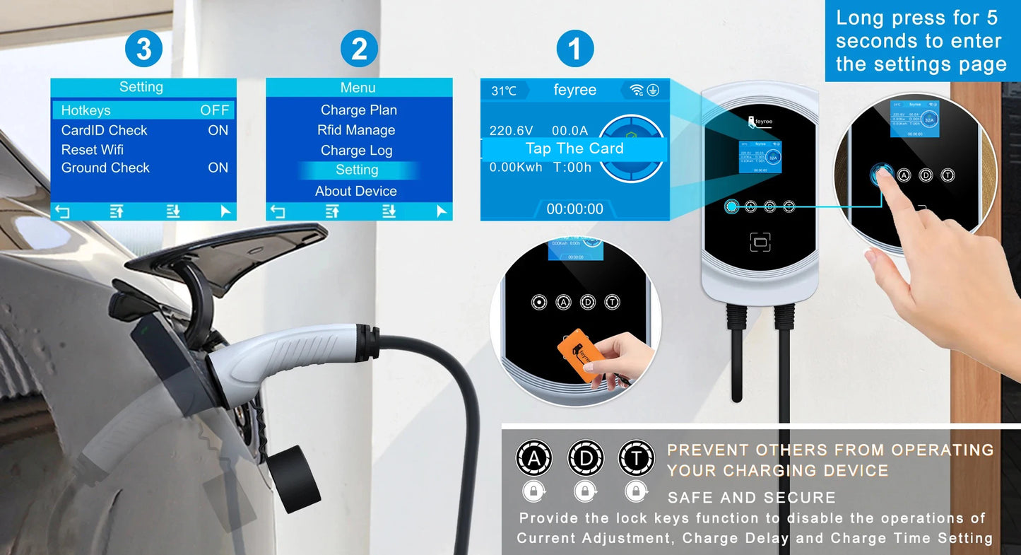 feyree EV Charger 32A 22KW 3Phase 11KW 16A Electric Car Charger EVSE Wallbox 7.6KW 32A Type2 Cable IEC62196-2 Socket APP Control