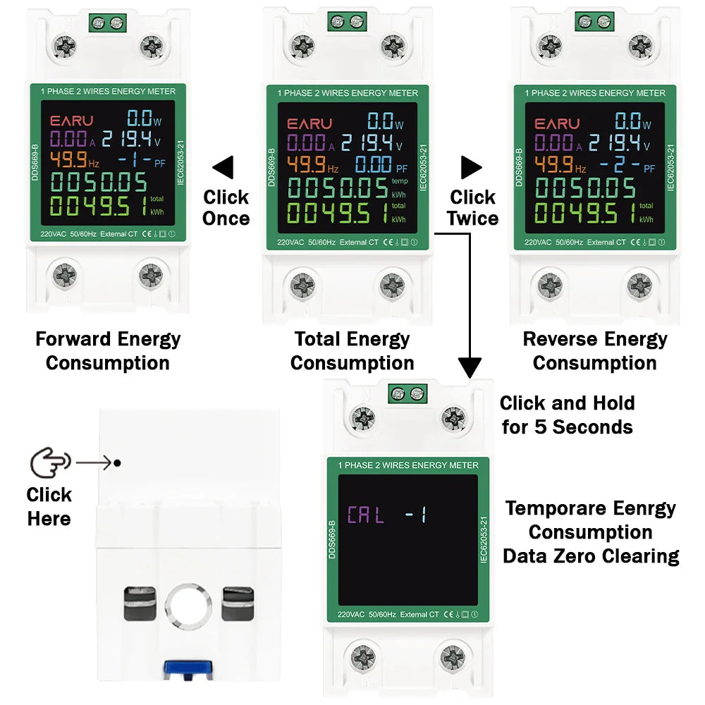 Din Rail AC Monitor 110V 220V Voltage Current Power Factor Active kWh Reset Zero Electric Energy Frequency Meter Voltmeter AMP