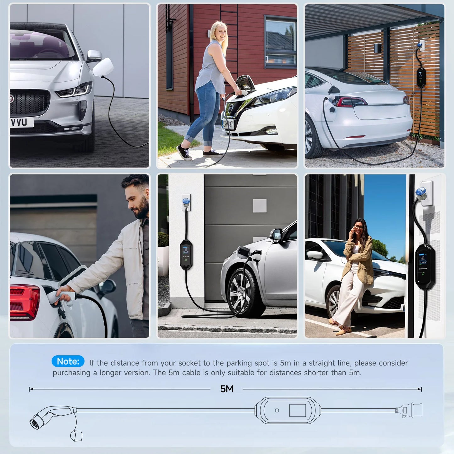 AFYEEV 32A 7.2KW Portable EV Charger Type2 Type1 Electric Vehicle Charger GB/T EVSE Charging Cable Wi-Fi Bluetooth APP Control