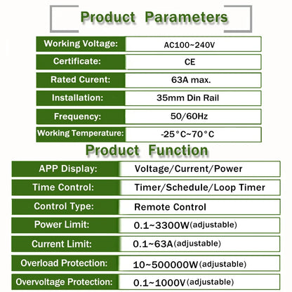 1P Din Rail WIFI Smart Energy Meter Power Consumption kWh Meter Circuit Breaker Time Timer Switch Relay Voltmeter for Smart Home by 54Grid - Renewable Energy Store