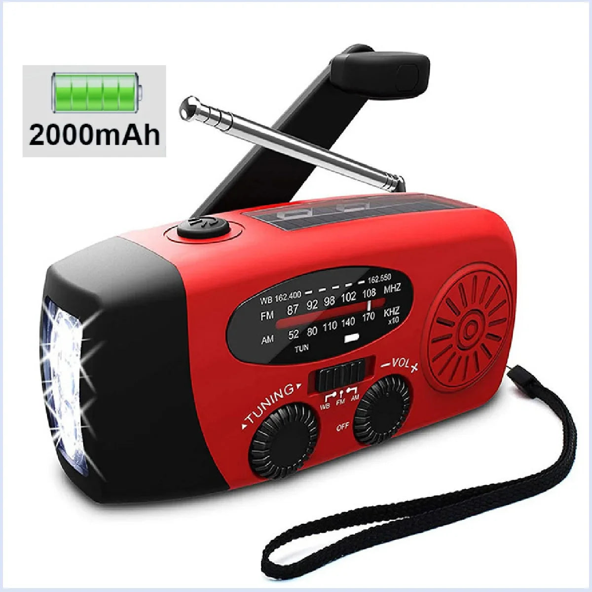 Solar Hand Crank Powered Camping Light With Radio Outdoor 2000mAh USB Charging - 54Grid - Renewable Energy Store