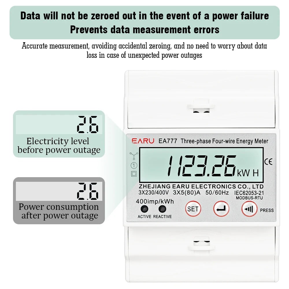 Three Phase LCD Energy Meter Backlight Bidirectional Electricity Meter kWh RS485 Remote Communication for Meter Reading AC 380V