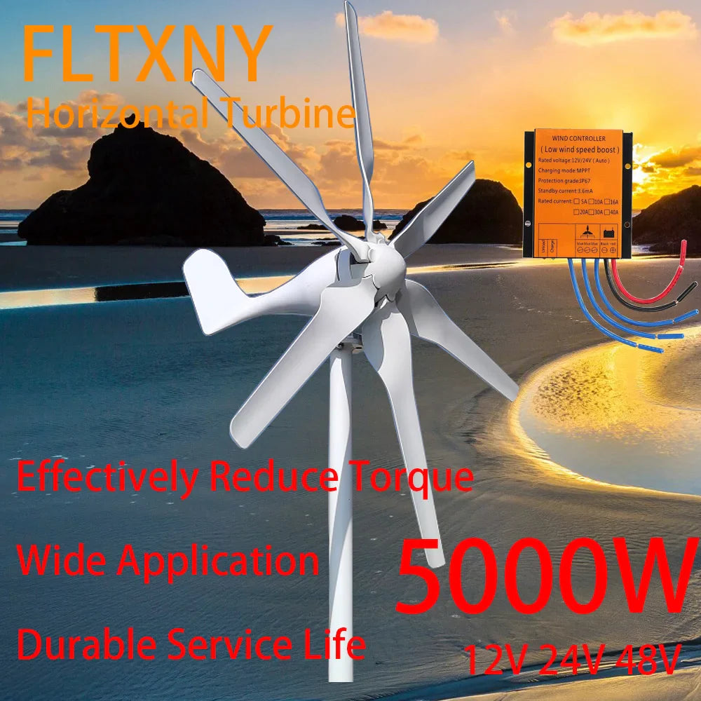 5000W 12V 24V 48V 6 Blades Horizontal Wind Turbine Generator Windmill With MPPT Charger Controller by 54Grid - Renewable Energy Store