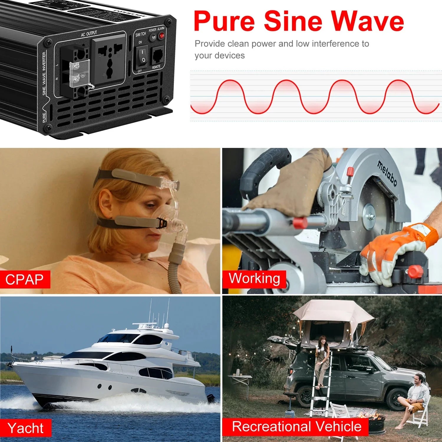 3000W pure sine wave solar car power inverter 12V/24V/48V DC to 110V 220V AC LCD screen - 54Grid - Renewable Energy Store