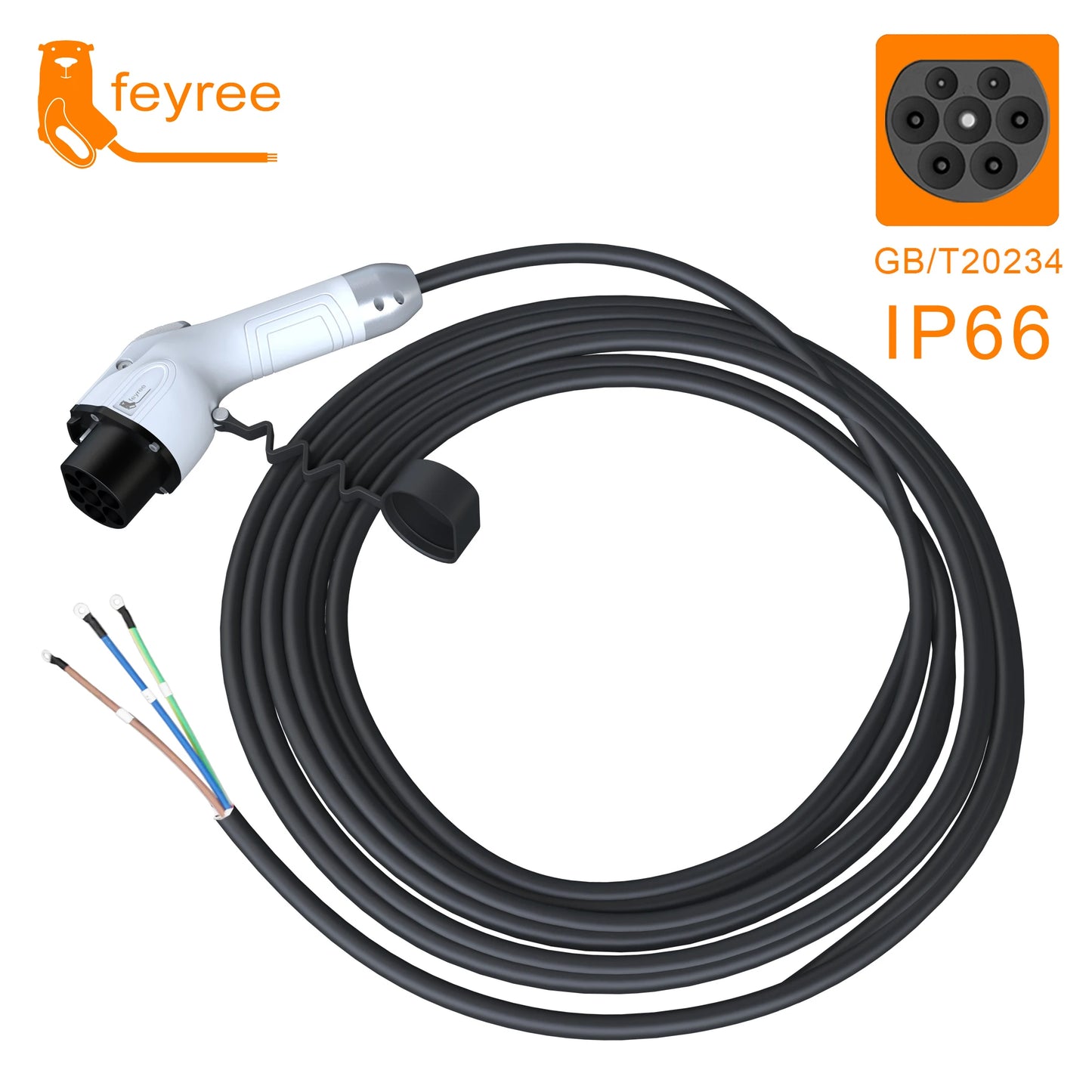 feyree GB/T Charger Plug EV Charger Cable 5m 32A 7KW 16A 3.5KW 1Phase 11KW 22KW 3 Phase for Car Charger Station Electric Vehicle