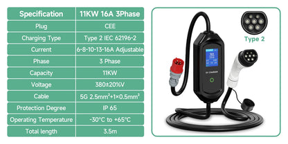 AFYEEV 11KW 16A EV Charger Type2 IEC62196-2 EVSE Charging Box Electric Car Charger CEE Plug GB/T Electric Vehicle Charger