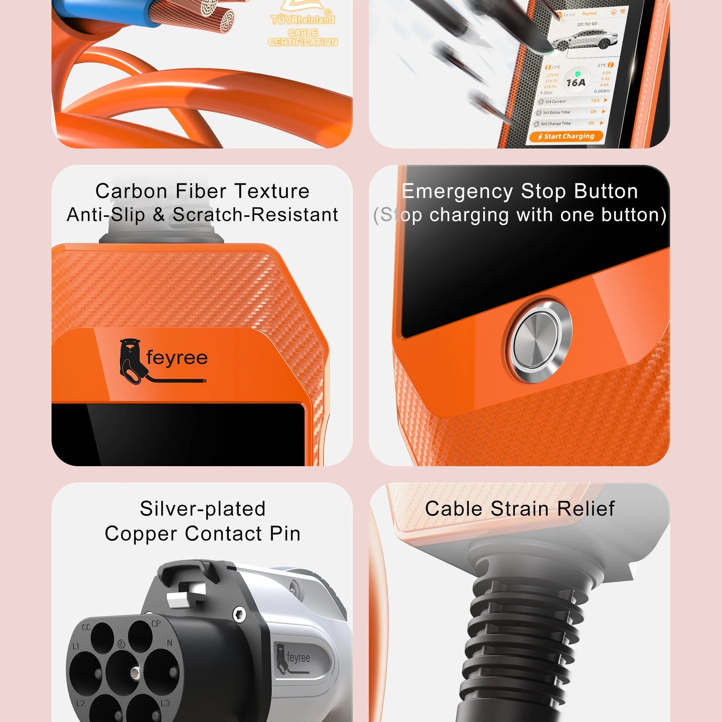 feyree 11kW 16A 3P Portable EV Charger GB/T Plug 4.3" Touchscreen & Charge History WIFI APP Ctrl Smart EVSE for Electric Vehicle