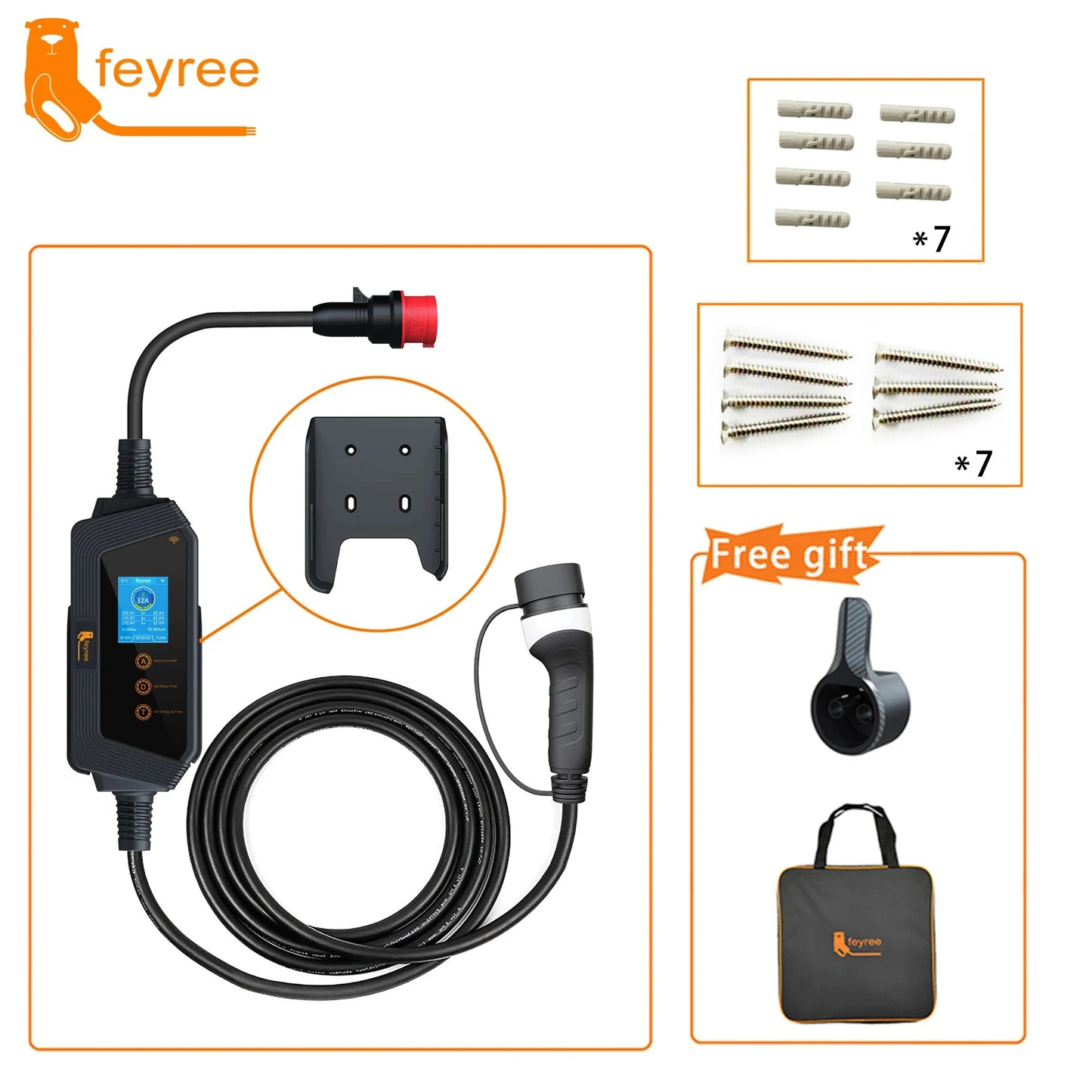 feyree Type2 22KW 32A 3Phase EV Charger Wi-Fi APP Control EVSE Portable Charging Box Charging Station for Electric Car Charger