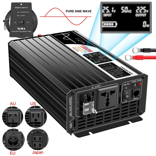 1500W 2000W 2500W 3000W pure sine wave solar power inverter 12V/24V/48V DC to 110V 220V AC LCD screen - 54Grid - Renewable Energy Store