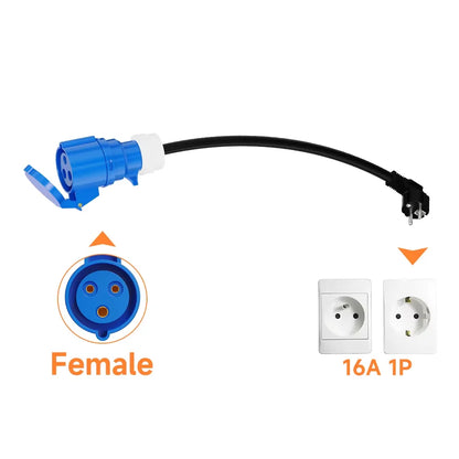AFYEEV EV Charger CEE Female Plug 3 Pins Bule CEE to Schuko Adapter Wall Socket Extend Cable Connect with 7KW 32A 1Phase Charger