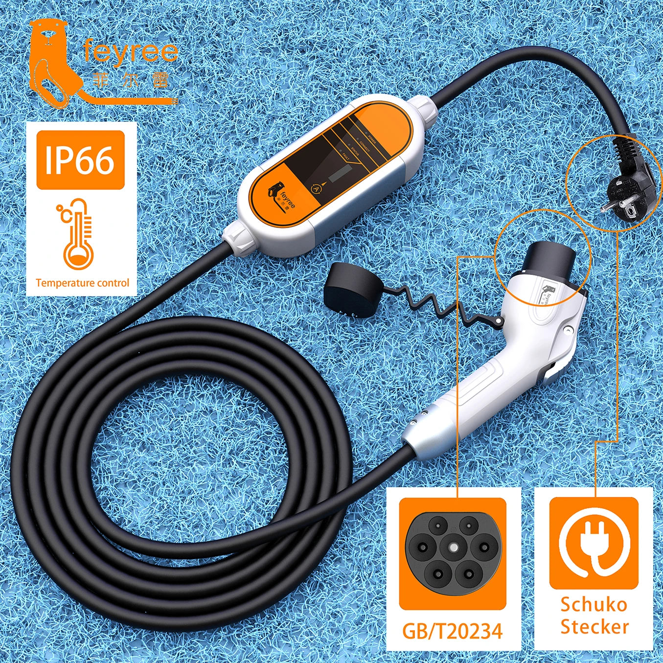 feyree GB/T Cord EV Charger 16A 3.5KW 1Phase Portable Charger Box Current Adjustable 5M Charging Cable for Electric Vehicle