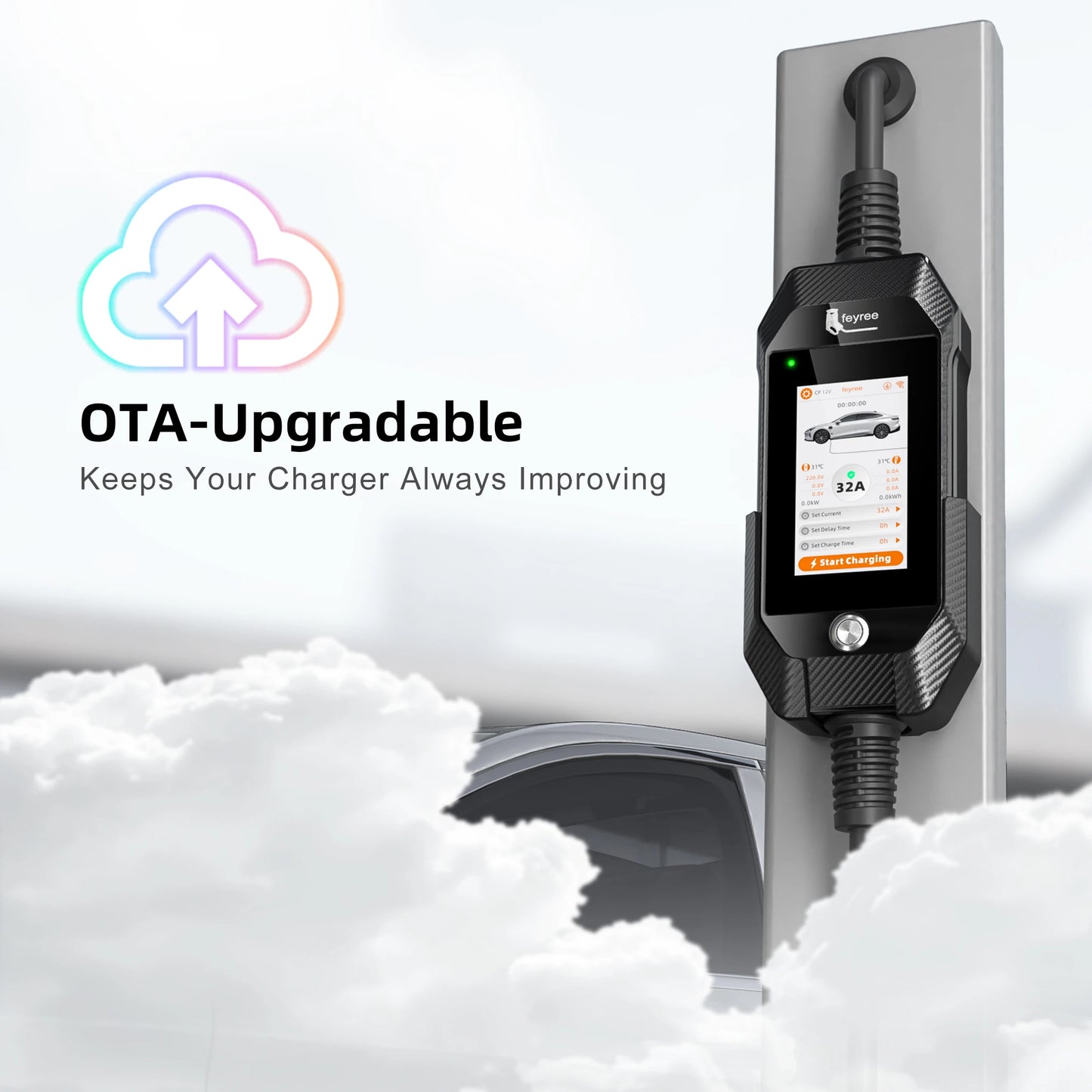 feyree GB/T EV Charger 7kW 32A 1P Touch Screen 4.3inch Smart WIFI APP Control EVSE Portable Charging Box forElectric Car Charger