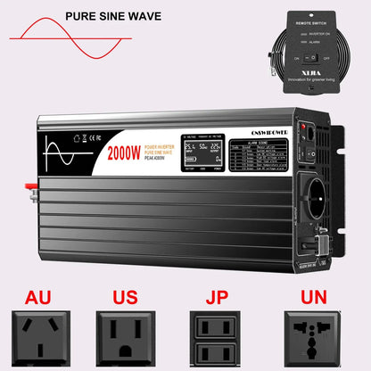 2000W pure sine wave solar power inverter DC 12V 24V 48V  to AC 110V 220V digital display - 54Grid - Renewable Energy Store