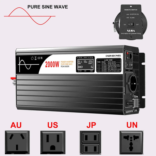 2000W pure sine wave solar power inverter DC 12V 24V 48V  to AC 110V 220V digital display - 54Grid - Renewable Energy Store