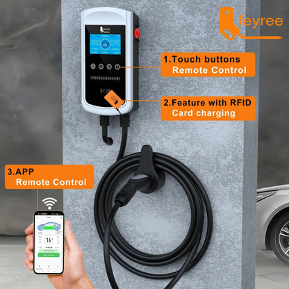 feyree EV Charging Station 32A 7KW TS-NACS Charger Plug for Tesla Car Charger EVSE Wallbox 9.6KW 12KW Fast Charging APP Control