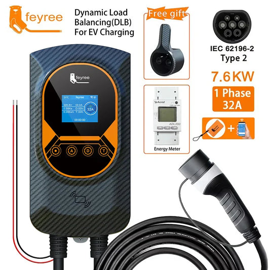 feyree Type2 Cable 32A 7.6KW EV Charger Dynamic Load Blancing EVSE Wallbox APP Function 11KW 22KW Charging Station Electric Car by 54Grid - Renewable Energy Store