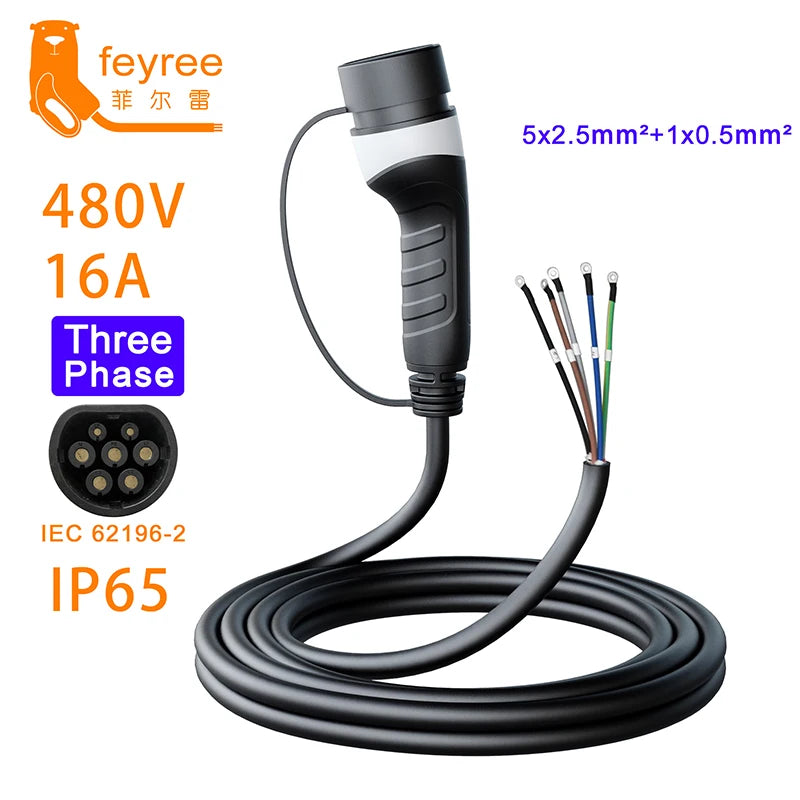 feyree EV Charger Plug Type2 Socket 5m Cable 16A 3.5kW 32A 7kW 1Phase for Car Side 16A 11kW 32A 22kW 3Phase for Electric Vehicle