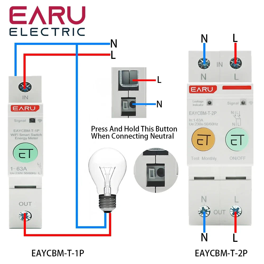 1P 2P TUYA APP Zigbee WIFI Smart Energy Power Consumption kWh Meter Circuit Breaker Time Relay Switch Leakage Voltage Protection by 54Grid - Renewable Energy Store