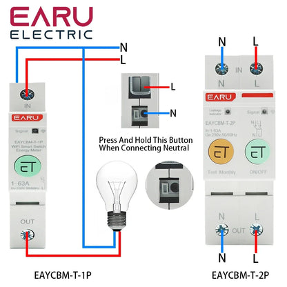 1P 2P TUYA APP Zigbee WIFI Smart Energy Power Consumption kWh Meter Circuit Breaker Time Relay Switch Leakage Voltage Protection by 54Grid - Renewable Energy Store