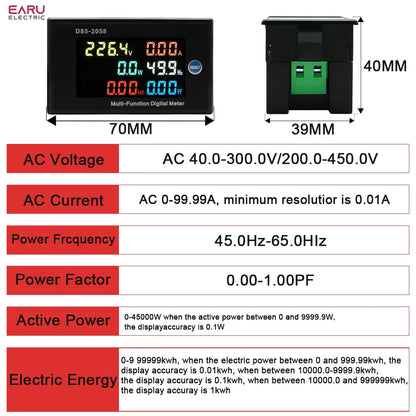 D85-2058 Single-Phase Household Digital LCD AC Panel Meter Intelligent Voltage Current Frequency Power Monitor by 54Grid - Renewable Energy Store