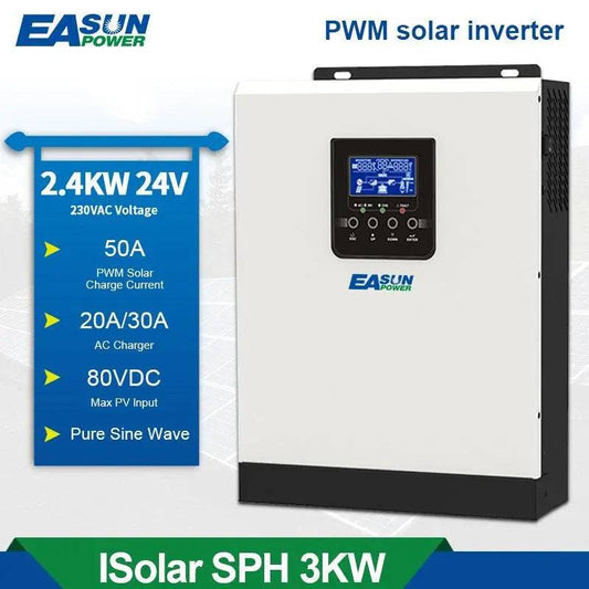 Pure Sine Wave 3000VA 2400W  Hybrid Solar Inverter 24VDC Input 220VAC Output Build in 50A PWM Solar Charger Controller&amp;AC charger - 54Grid - Renewable Energy Store