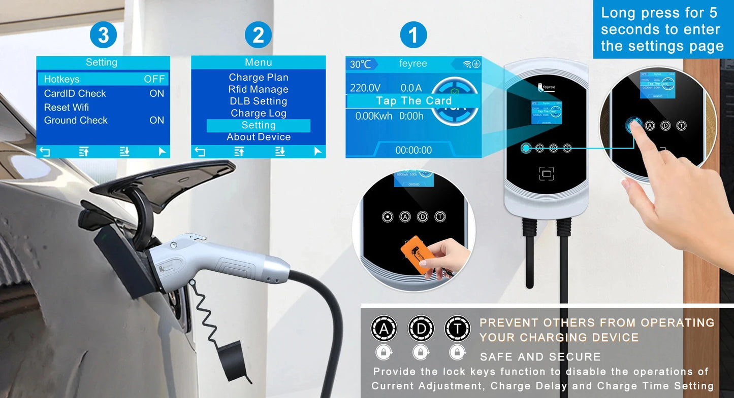 feyree DLB Function EV Charger Type1 EVSE Wallbox 32A 7.6kW 40A 9.6kW 50A 12kW 1P j1772 Socket APP Control for Electric Vehicle