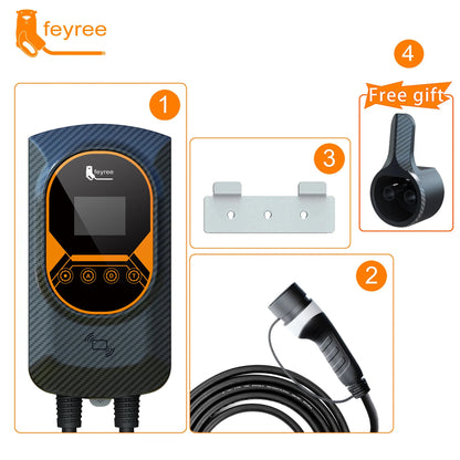 feyree EV Charger Type2 32A 7.6kW EVSE Wallbox 2.8inch Screen Current Adjustable Wallmounted Charging Station for Electric Car