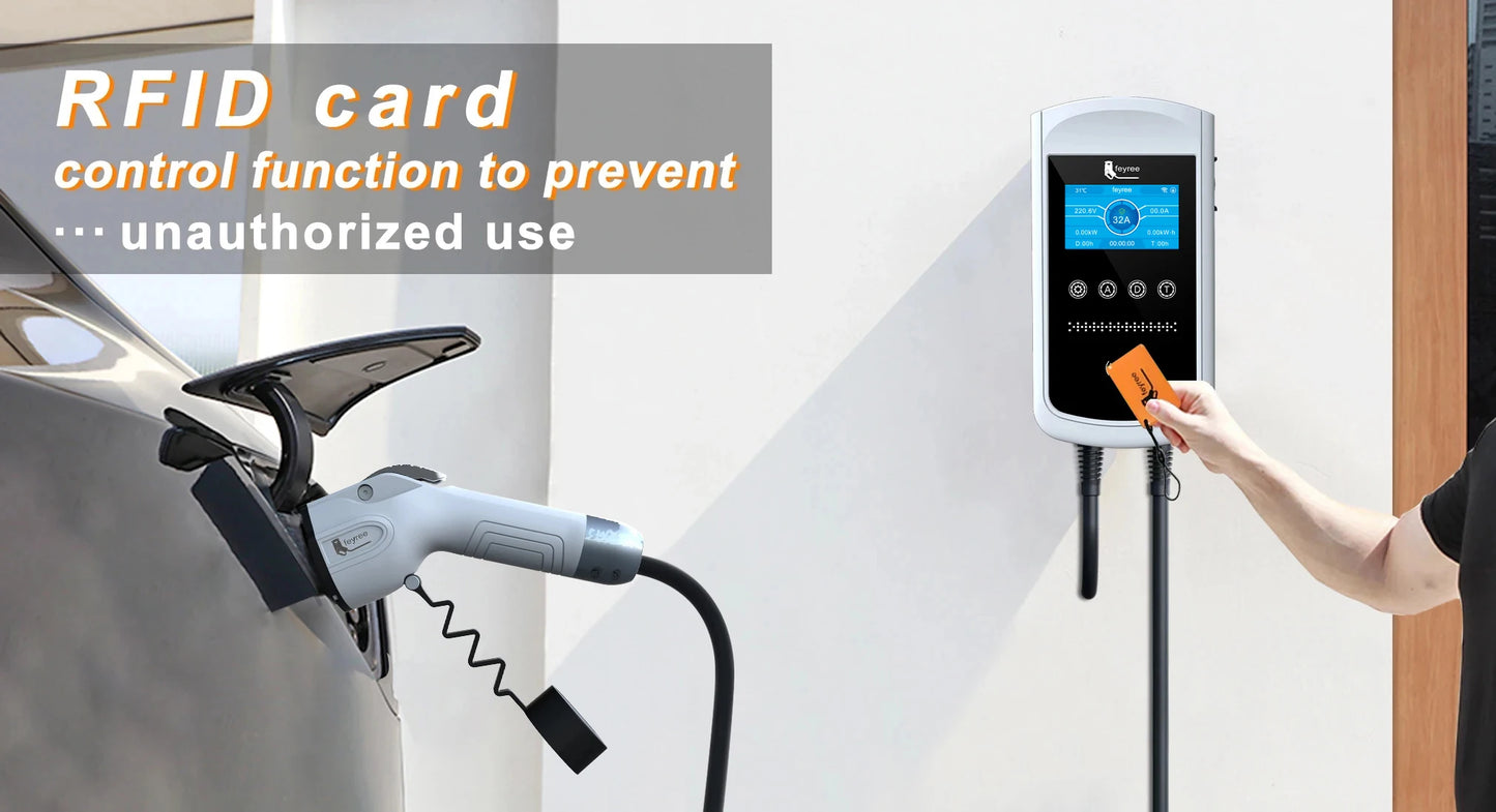 feyree EV Charger GB/T Socket 7.6kw 32A Wallbox 4.3 inch Big Screen APP Charge History Record 11kw 22kw 3 Phase Charging Station